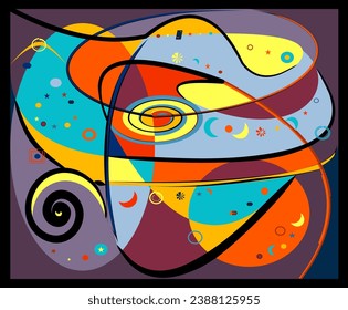 composition of abstract colorful shapes on  dark background