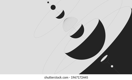 Composition of abstract geometric shapes, spheres and hemispheres of various sizes, minimalistic brutalism in monochrome colors, vector background for poster art and prints