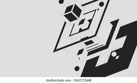 Composition of abstract geometric shapes, squares and cubes of various sizes, minimalistic brutalism in monochrome colors, vector background for poster art and prints