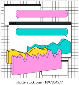 Composition of abstract graphs, plots and charts. Concept of data visualization and analysis.