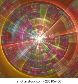 Composition of abstract radial grid and lights as a concept metaphor for technology, science and entertainment