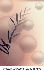 Composition of abstract round shapes and botanical elements, gradient, pastel colours, minimalist, hand drawn. Poster, room interior decor, design for textiles, postcard, concept, clipart, vector 