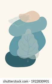 Composition of abstract shapes and botanical elements, style of minimalism , hand drawn. Use for packaging, wallpaper, poster, room interior decor, textiles, postcard, concept, clipart, vector 