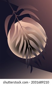 Composition of abstract shapes and botanical elements, gradient background, style of minimalism, hand drawn. Poster, room interior decor, design for textiles, postcard, concept, clipart, vector 