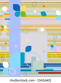 composition with abstract shapes and circles on stripes background