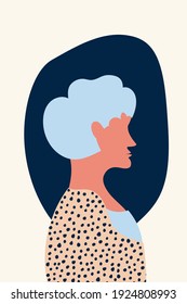 Composition of abstract shapes and female face profile, style of minimalism , hand drawn. Packaging, wallpaper, poster, room interior decor, design for textiles, postcard, concept, clipart, vector