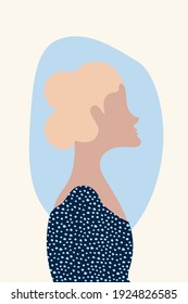 Composition of abstract shapes and female face profile, style of minimalism , hand drawn. Packaging, wallpaper, poster, room interior decor, design for textiles, postcard, concept, clipart, vector