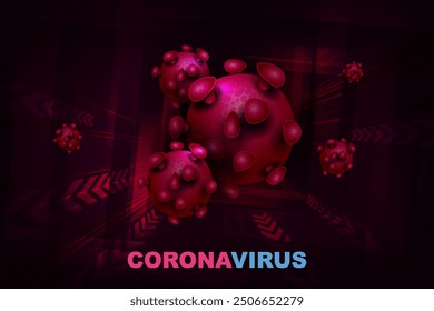 Composition with abstract silhouette of coronavirus elements. Sign of coronavirus COVID-2019. Asian flu composition. 