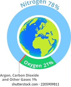 Composition Of Air (composition of Earth's atmosphere by volume, pie chart stock illustration)