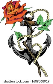 Composition anchor with flower and rope 