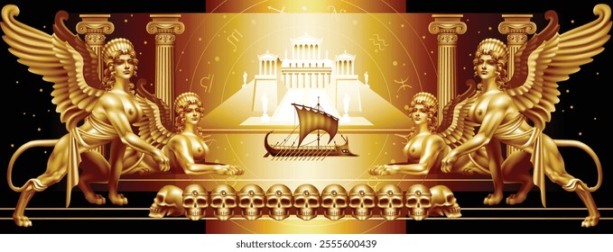 Composition with ancient Greek sphinxes