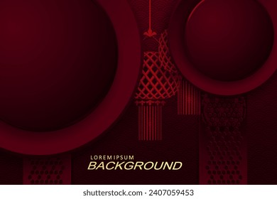 Composition with Asian lanterns on pendants and clouds paper art style.