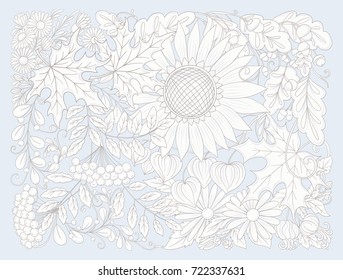 Composition with autumn flowers, leaves and plants. 