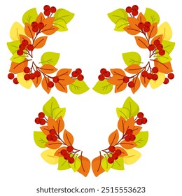 Zusammensetzung von Herbstlaub und Beeren in Form eines Halbkreises