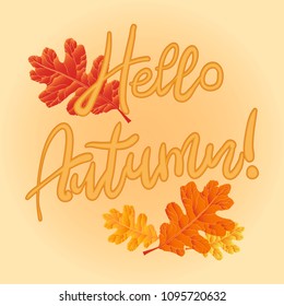 composition of autumn leaves, and text. Hello, Autumn! Vector illustration. Eps 10.