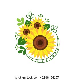 Composición con hermosos girasoles sobre fondo blanco