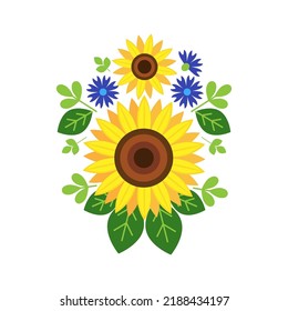 Composición con hermosos girasoles sobre fondo blanco