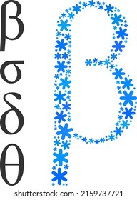 Composition Beta Greek lowercase letter icon is created for winter, New Year, Christmas. Beta Greek lowercase letter icon mosaic is created of light blue snow elements. Some bonus icons are added.