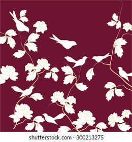 Composition of birds pigeons on tree branches. Vector