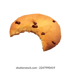 Composition with bitten tasty cookie isolated realistic image on blank background vector illustration