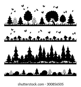 composition black forest on a white background flat style trees