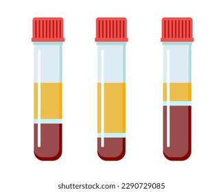 The Composition of Blood. Red blood cells, white blood cells, platelets and plasma. Set of vector test tubes with caps