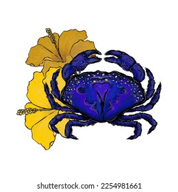 composition blue crab and flowers	
