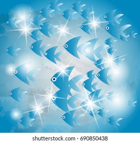 Composition with blue fishes