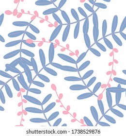 Composition of blue and pink leaves, seamless pattern, ideal for decoration or pattern for fabric