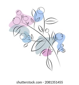 A composition of blueberries and leaves. Scattered blueberries and leaves. Flat vector illustration of a simple blueberry.It can be used for web design,natural products,cosmetic products.