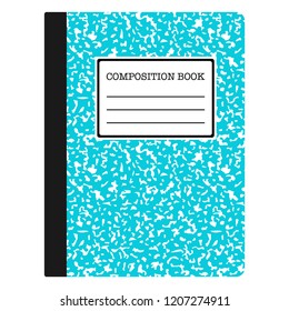 Composition Book - Aqua blue composition notebook with copy space isolated on white background