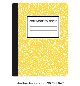 Composition Book - Yellow composition notebook with copy space isolated on white background