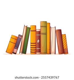 
Composition of books. Vector illustration of stack of books isolated on white. Book lover, bookstore, library, cozy home concept.
