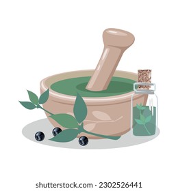 Composición de botellas con hierbas medicinales, aceites aromáticos y tinturas de hierbas. Medicina herbal. Medicina alternativa. Ilustración vectorial para publicidad, volantes y redes sociales.
