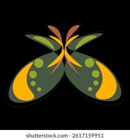 Composition with bright multi-colored butterflies.  Butterflies with a pattern. The composition contains flowers. 