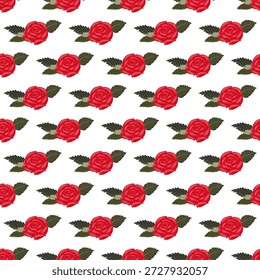 Uma composição de rosas vermelhas brilhantes. Padrão contínuo. Ilustração vetorial.