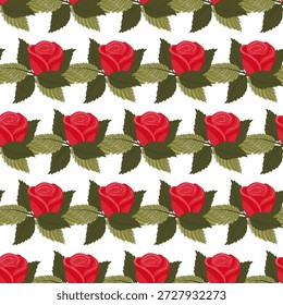 Uma composição de rosas vermelhas brilhantes. Padrão contínuo. Ilustração vetorial.