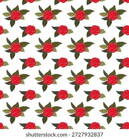 Uma composição de rosas vermelhas brilhantes. Padrão contínuo. Ilustração vetorial.