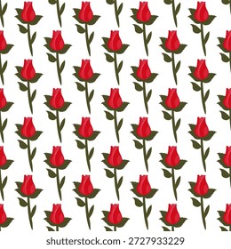 Uma composição de rosas vermelhas brilhantes. Padrão contínuo. Ilustração vetorial.