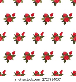 Uma composição de rosas vermelhas brilhantes. Padrão contínuo. Ilustração vetorial.