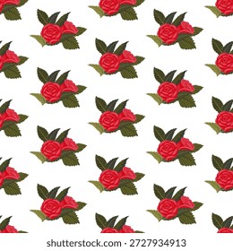 Una composición de rosas rojas brillantes. Patrón sin fisuras. Ilustración vectorial.