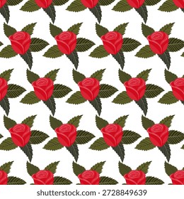 Uma composição de rosas vermelhas brilhantes. Padrão contínuo. Ilustração vetorial.