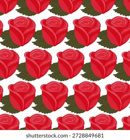 Uma composição de rosas vermelhas brilhantes. Padrão contínuo. Ilustração vetorial.