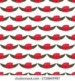 Uma composição de rosas vermelhas brilhantes. Padrão contínuo. Ilustração vetorial.