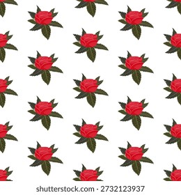 Uma composição de rosas vermelhas brilhantes. Padrão contínuo. Ilustração vetorial.