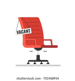 Composition with brown office chair and sign vacant. Business hiring and recruiting concept. Flat vector illustration.