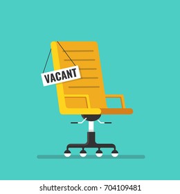 Composition with brown office chair and sign vacant. Business hiring and recruiting concept. Flat vector illustration.