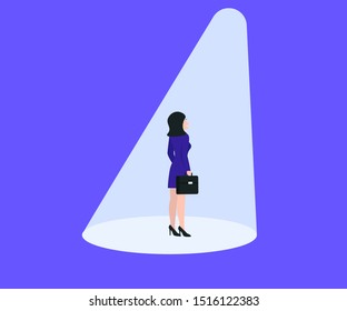 Composition businesswoman in spotlight. We are Hiring people. Flat vector illustration concept template for web landing page, banner, presentation, social media, poster, flyer.
