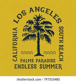  Composition California Palms Paradice, vintage design, t-shirt graphics for print and other user. Vector illustrations.