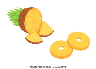 Composition of cartoon Pineapple on white background flat illustration tropical fruit.